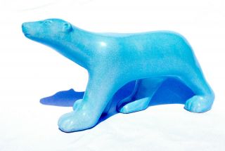 Mid Century,  Large,  French Ceramic Polar Bear In Ice Blue - L&v Ceram Circa 1965
