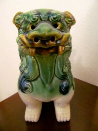 Vintage Estate 7 " Chinese Foo Dog Lion Ceramic Hand Painted Figurine - Euc