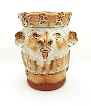 Vintage Handcrafted Studio Art Pottery Crowned King Vase Signed Hawks C.  1975