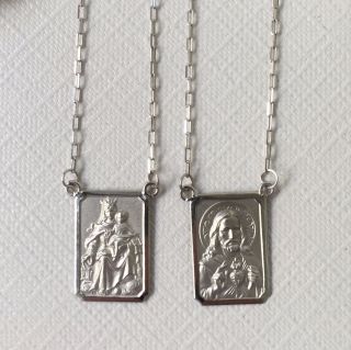 18k White Gold Scapular Lady Of Carmel With Heart Of Jesus Medium Medal