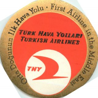 Turk Hava Yollari / Turkish Airlines Turkey Historic Old Luggage Label,  1950 