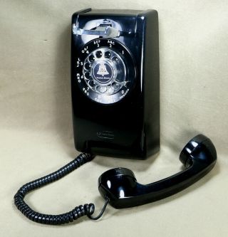 Western Electric Ebony Black Rotary Dial Wall Telephone Model 554bmp Restored