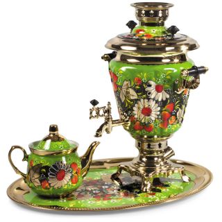 Samovar Teapot Tray Us Compatible 110 V Daisies Green Made In Russia
