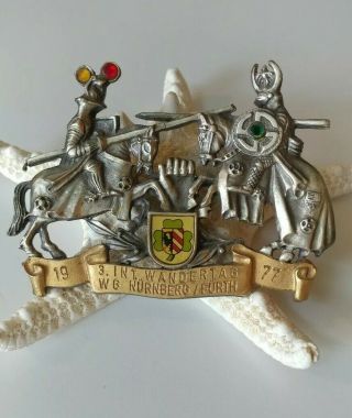 Vintage 1977 German Medal Walking Hiking Jousting Wandertag Knights Rhinestones