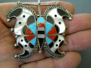 For Lisa Only Multi - Stone Inlay Sterling Silver Butterfly Mosaic Pendant / Pin