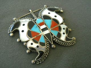 FOR LISA ONLY Multi - Stone Inlay Sterling Silver Butterfly Mosaic Pendant / Pin 2