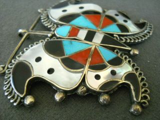 FOR LISA ONLY Multi - Stone Inlay Sterling Silver Butterfly Mosaic Pendant / Pin 3