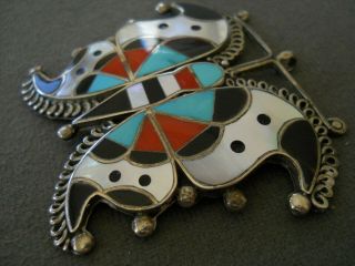 FOR LISA ONLY Multi - Stone Inlay Sterling Silver Butterfly Mosaic Pendant / Pin 4