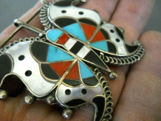 FOR LISA ONLY Multi - Stone Inlay Sterling Silver Butterfly Mosaic Pendant / Pin 7