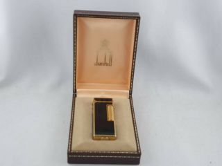 Refined Dunhill Rollagas Black Laquer & Gold Plated Lighter - Serviced