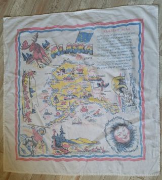 Vintage Alaska Tablecloth 34.  5x36.  5 Map Flag Marie Drake 49th State Rare Htf