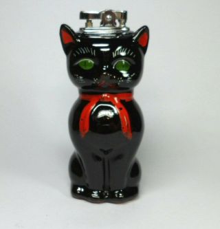 Vintage Collectable Ceramic " Lucky Black Cat " Lighter Marked " Barco " On Base