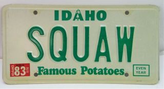 Vintage 1983 Idaho Automobile License Plate " Squaw " Expired