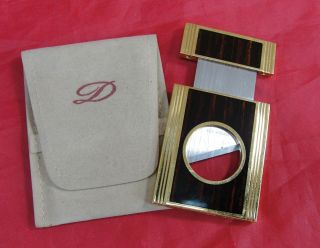 S.  T.  Dupont France Cigar Cutter Gold Plated & Brown Lacquer W/felt Case