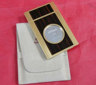 S.  T.  DUPONT FRANCE CIGAR CUTTER GOLD PLATED & BROWN LACQUER W/FELT CASE 5