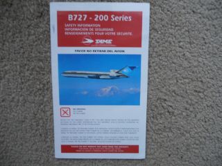 Tame Linea Aerea Del Ecuador Boeing 727 200 Airline Safety Card