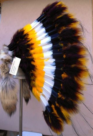 Native American Navajo 36 " Indian Headdress Windsong Traditional Coyote
