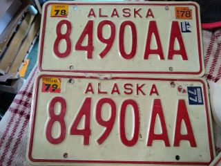 Pair / Set Of 2 Old Vintage License Plates From Alaska 1978 Plate Number 8490aa
