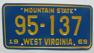 1969 West Virginia Car License Tag,  Plate