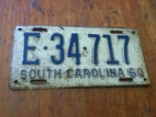 Vintage License Plate Tag South Carolina Sc E 34 717 1960 Rustic $4 Combine Ship