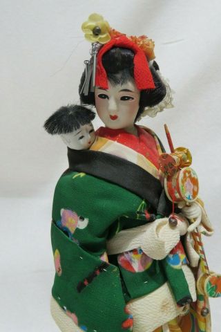 Geisha Doll Made In Japan With Baby & Toy 12 " On Platform
