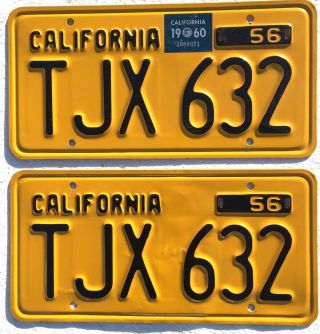 1956 - 62 California License Plates Pair.  Dmv Clear,  Almost Nos.