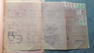 Old 1949 Documents Plan,  Scheme For House And Invoice With Stamps