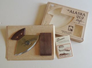Vtg Alaska Ulu Knife Curved Wood Handle Display Stand Eagle Big Dipper Nos