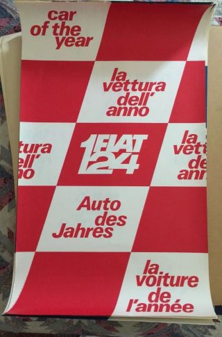 Fiat 124 Car Of The Year Award.  Italian Poster 2490.  Red And White