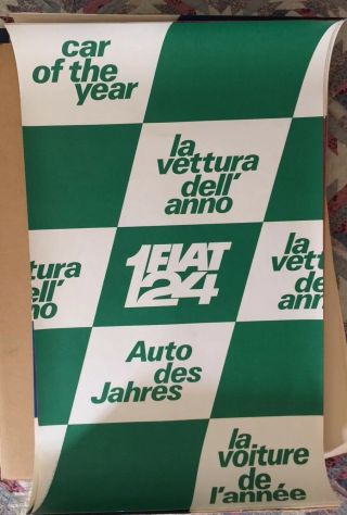 Fiat 124 Car Of The Year Award.  Italian Poster 2490.  Green And White