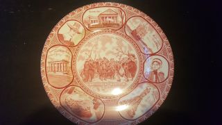Jonroth Staffordshire Plymouth Mass Red / Pink Transfer Ware Souvenir Plate