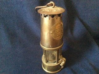 Antique 9 " Miners Lamp Lantern Protector Lighting Eccles Brass Glass Oil