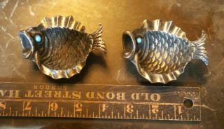 Set Of 2 Vintage Mid Century Metal Fish Ashtrays Dish Bowl Figures