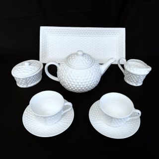 Tiffany & Co Weave Fine English Bone China Exclusive 10pc Tea Serving Set For 2