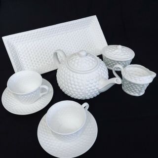 Tiffany & Co Weave Fine English Bone China Exclusive 10pc Tea Serving Set For 2 9