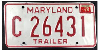 Maryland 1978 Trailer License Plate C 26431