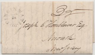 1826 Cincinnati Oh Stampless Folded Letter To Newark Nj - Nathaniel Wright