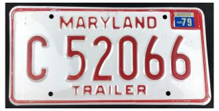 Maryland 1979 Trailer License Plate C 52066