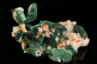 AESTHETIC Chalcotrichite in Calcite on Malachite after Azurite TSUMEB - Ex.  Flynn 10
