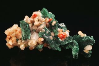 AESTHETIC Chalcotrichite in Calcite on Malachite after Azurite TSUMEB - Ex.  Flynn 11