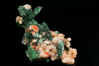 AESTHETIC Chalcotrichite in Calcite on Malachite after Azurite TSUMEB - Ex.  Flynn 12