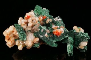 Aesthetic Chalcotrichite In Calcite On Malachite After Azurite Tsumeb - Ex.  Flynn