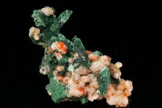 AESTHETIC Chalcotrichite in Calcite on Malachite after Azurite TSUMEB - Ex.  Flynn 2
