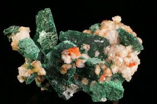AESTHETIC Chalcotrichite in Calcite on Malachite after Azurite TSUMEB - Ex.  Flynn 5