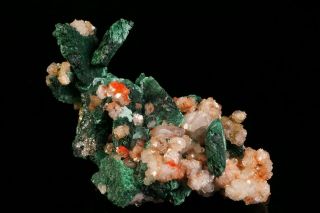 AESTHETIC Chalcotrichite in Calcite on Malachite after Azurite TSUMEB - Ex.  Flynn 6