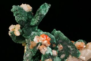 AESTHETIC Chalcotrichite in Calcite on Malachite after Azurite TSUMEB - Ex.  Flynn 7