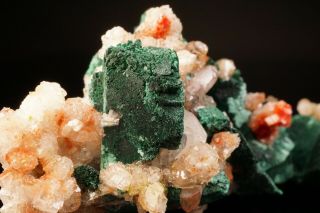 AESTHETIC Chalcotrichite in Calcite on Malachite after Azurite TSUMEB - Ex.  Flynn 8