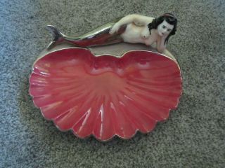 Vintage Mermaid Figurine Shell Soap Candy Dish 40s 50s Vintage Ceramic Mermaid