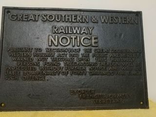 Cast Iron Southern & Western Railway Notice Plaque Sign Trespassing