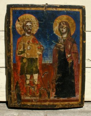 Antique Hand - Painted Greek Or Russian Orthodox Byzantine Icon Of Saint Anne
